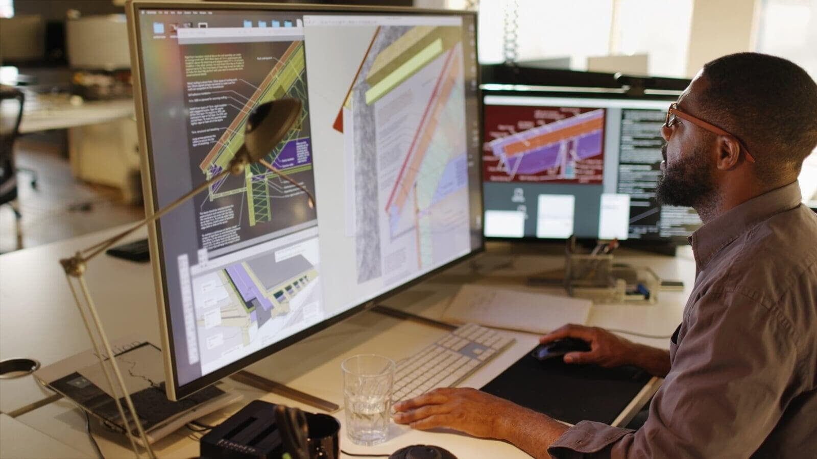 Architect sat at computer designing a building